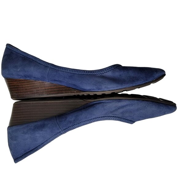 Cole Haan Leather Wedge Shoes Women 8.5 Blue Suede Loafer Slip On Cushioned 39 - Picture 7 of 16